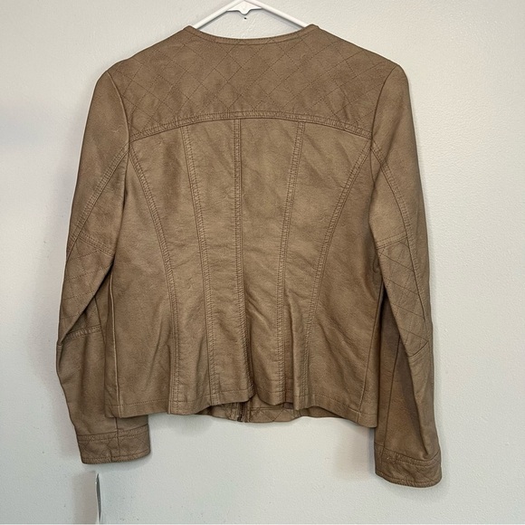 NEW Alfani Womens Faux Leather Jacket Taupe Zip Up Petite Size S Super Soft - Picture 8 of 9